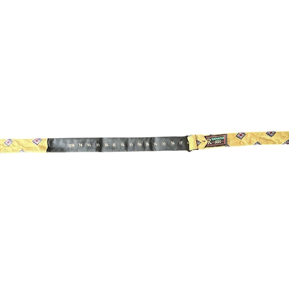 R Hanauer Mens Silk Self Tie Bow Tie Gold Blue Geometric Diamond Medallion USA‎ - Picture 4 of 4